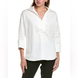 TAHARI SPLIT NECK BLOUSE IN WHITE